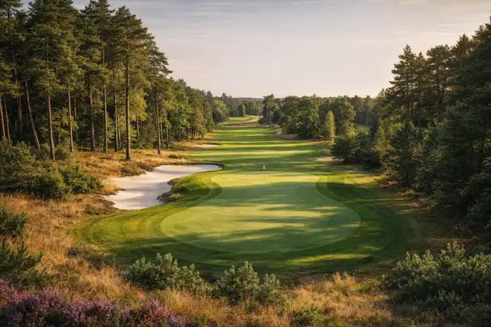 Overzicht van de green en bunker op De Lochemse Golfclub